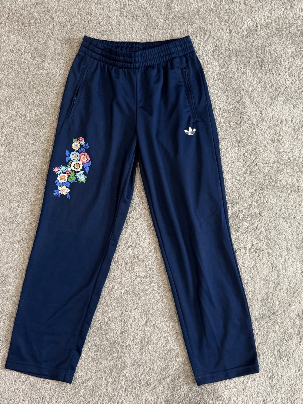Adidas Girls Track Suit Pants Size Small Straight Leg Fem Floral Graphic Soccer